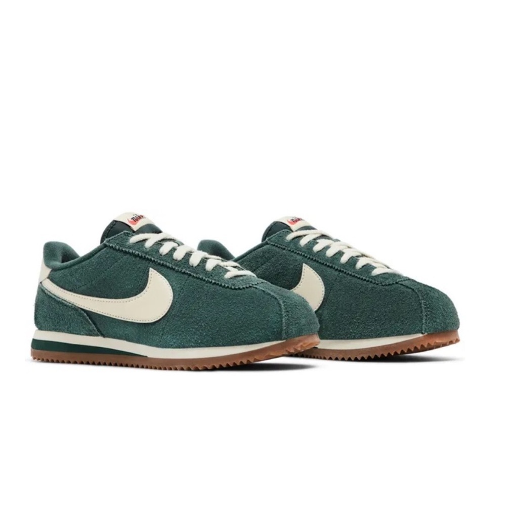 Nike Cortez Suede Sneakers in Forest Green and Cream
